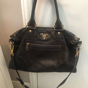 Prada Dark Brown “Vitello” leather handbag .